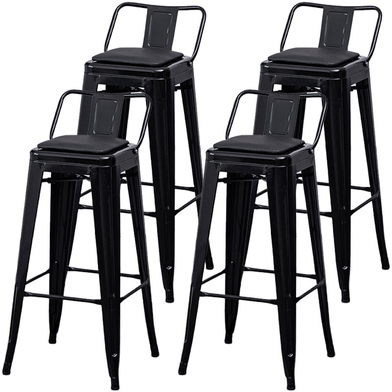 Taburete de bar industrial con respaldo, taburete de bar de metal y cuero con patas de hierro