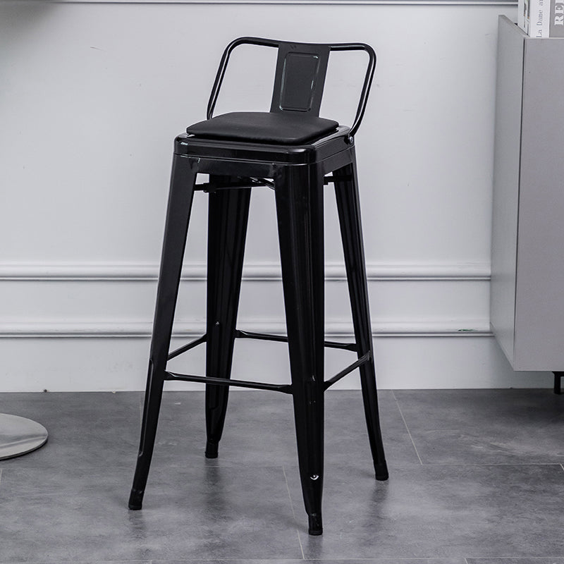 Taburete de bar industrial con respaldo, taburete de bar de metal y cuero con patas de hierro