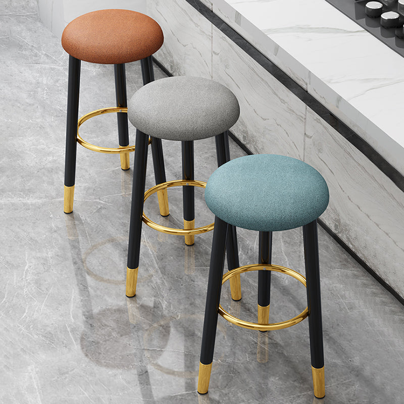 Scandinavian Style Steel Legs Bar-stool Round Seat Single Counter Stool for Kitchen Bar