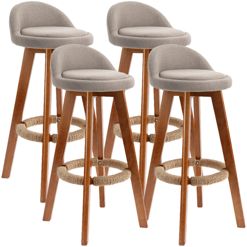 Scandinavian Upholstered Wood Counter Stools Low Back Bar Stools with 4 Legs
