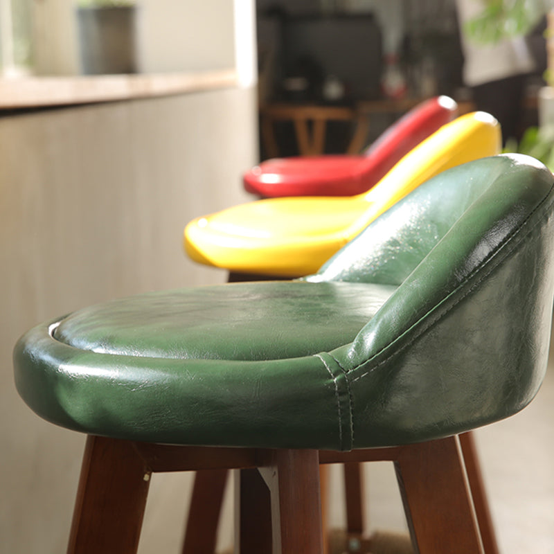 Scandinavian Upholstered Wood Counter Stools Low Back Bar Stools with 4 Legs