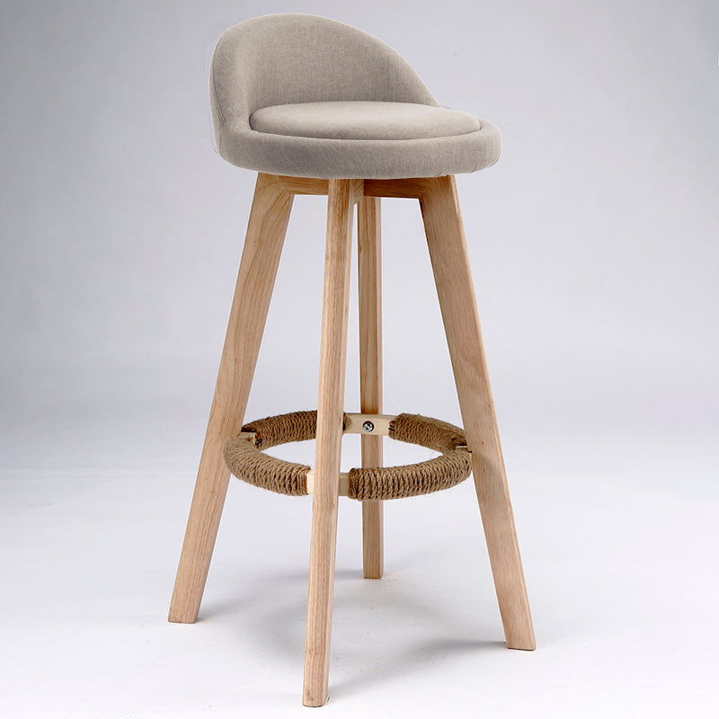 Scandinavian Upholstered Wood Counter Stools Low Back Bar Stools with 4 Legs