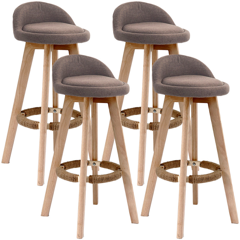 Scandinavian Upholstered Wood Counter Stools Low Back Bar Stools with 4 Legs