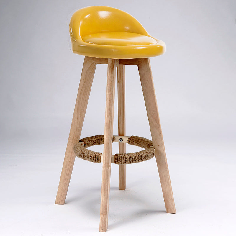 Scandinavian Upholstered Wood Counter Stools Low Back Bar Stools with 4 Legs