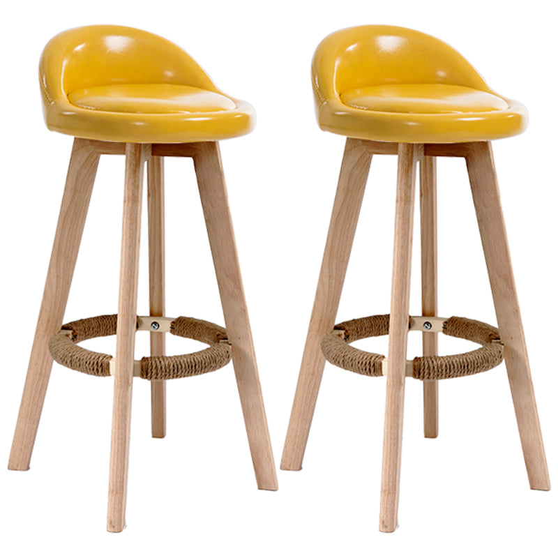 Scandinavian Upholstered Wood Counter Stools Low Back Bar Stools with 4 Legs