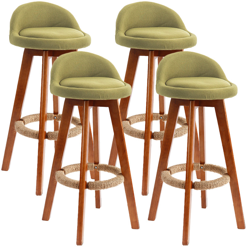 Scandinavian Upholstered Wood Counter Stools Low Back Bar Stools with 4 Legs