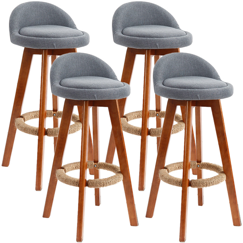Scandinavian Upholstered Wood Counter Stools Low Back Bar Stools with 4 Legs