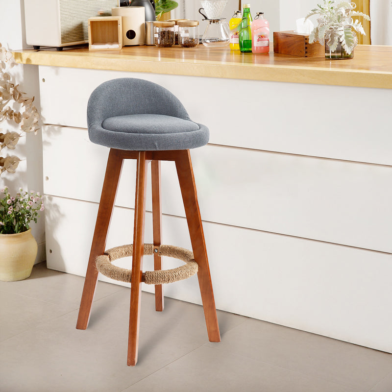 Scandinavian Upholstered Wood Counter Stools Low Back Bar Stools with 4 Legs