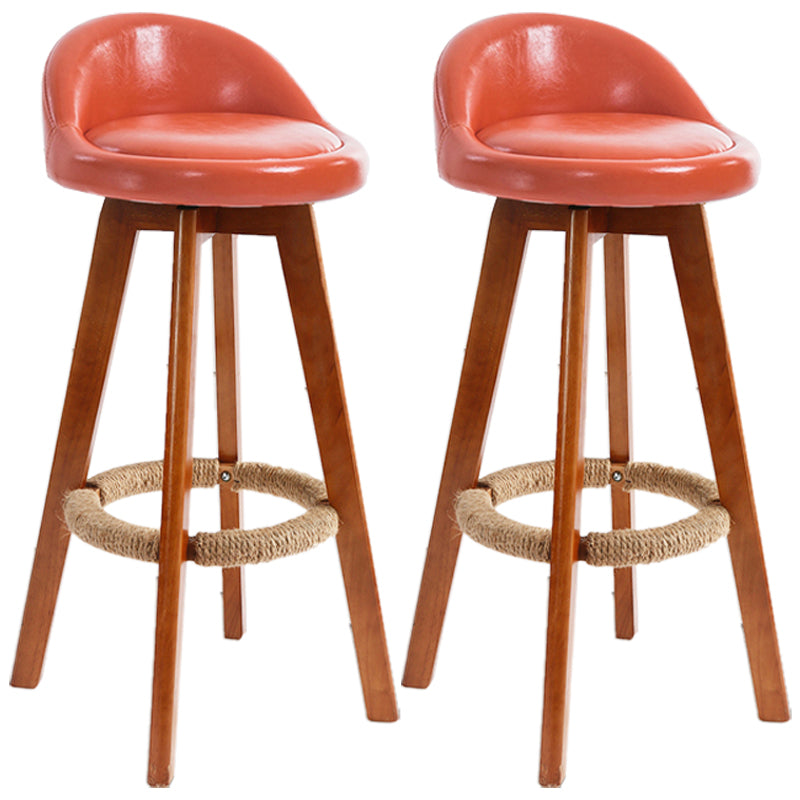 Scandinavian Upholstered Wood Counter Stools Low Back Bar Stools with 4 Legs