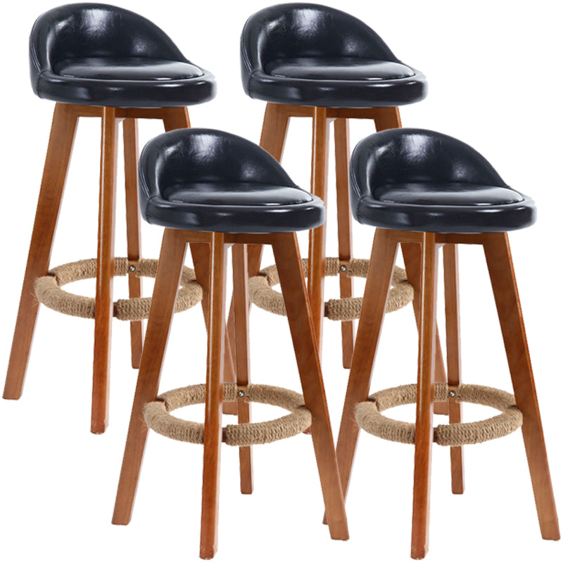 Scandinavian Upholstered Wood Counter Stools Low Back Bar Stools with 4 Legs