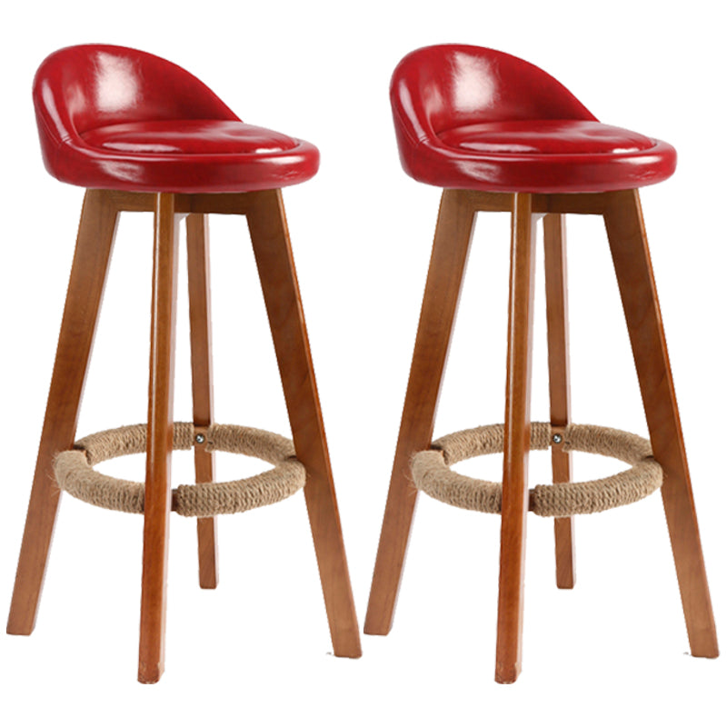 Scandinavian Upholstered Wood Counter Stools Low Back Bar Stools with 4 Legs