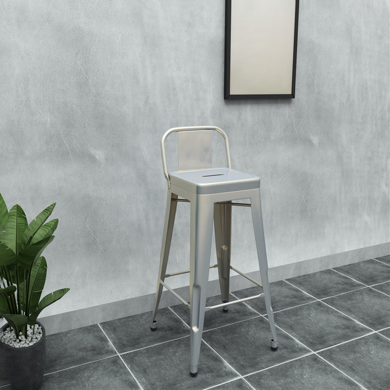 Industrial Iron Low Back Barstool Simple Indoor Tall Stool with Square Seat