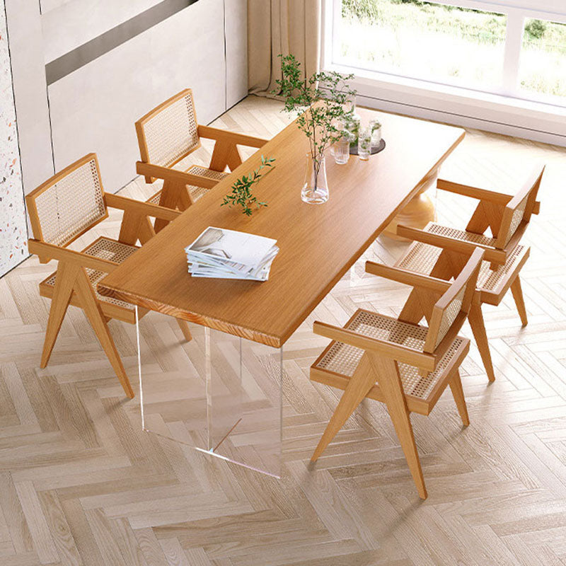 Modern Rectangular Dining Set Solid Wood and Acrylic 1/2/5 Pieces Natural Table and Chairs