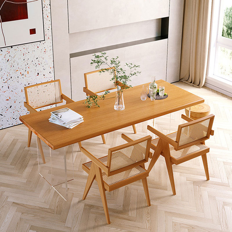 Modern Rectangular Dining Set Solid Wood and Acrylic 1/2/5 Pieces Natural Table and Chairs