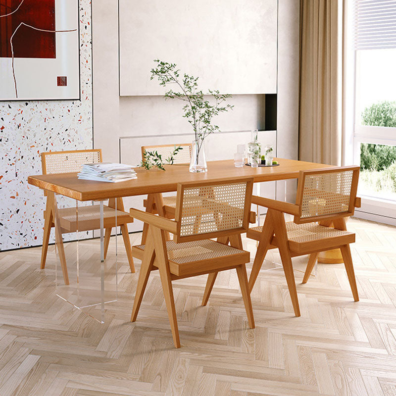 Modern Rectangular Dining Set Solid Wood and Acrylic 1/2/5 Pieces Natural Table and Chairs