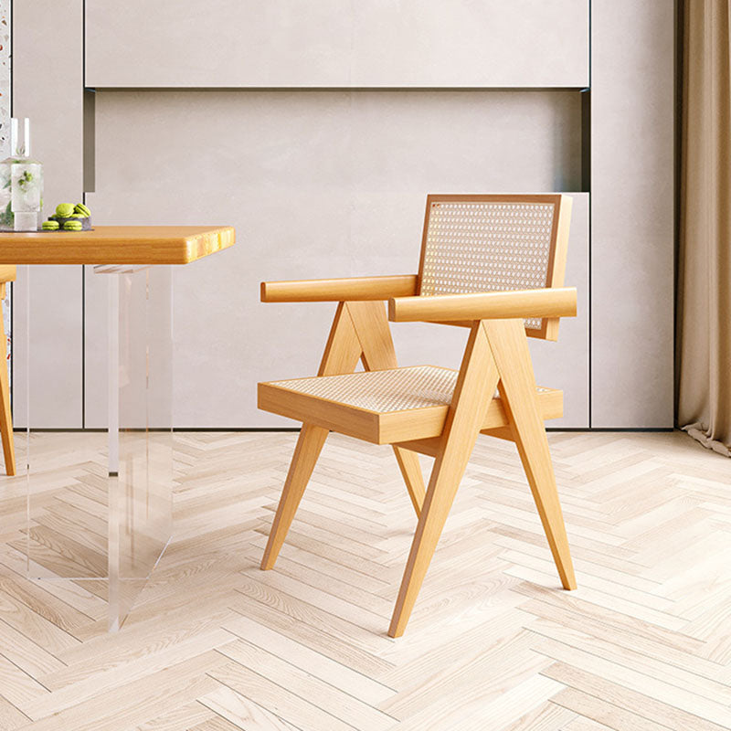 Modern Rectangular Dining Set Solid Wood and Acrylic 1/2/5 Pieces Natural Table and Chairs