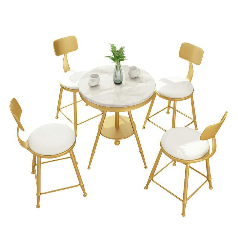 Glam 1/2/3/4/5 Pièces Ensemble de table à manger blanc-gold avec ensemble de dinette ronde en pierre