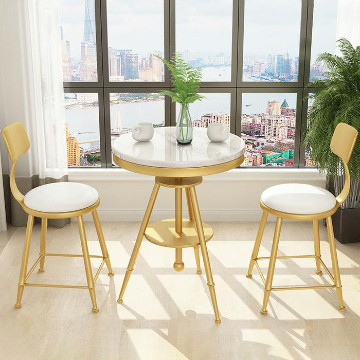 Glam 1/2/3/4/5 Pièces Ensemble de table à manger blanc-gold avec ensemble de dinette ronde en pierre