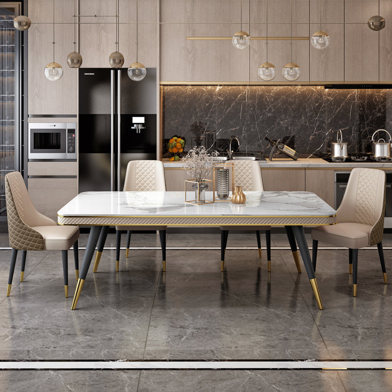 Glam 1/4/5/7 Pieces White Dining Table Set with Sintered Stone Top Rectangle Dinette Set