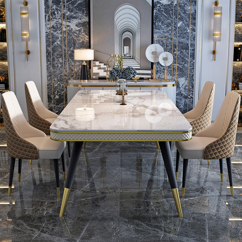 Glam 1/4/5/7 Pieces White Dining Table Set with Sintered Stone Top Rectangle Dinette Set