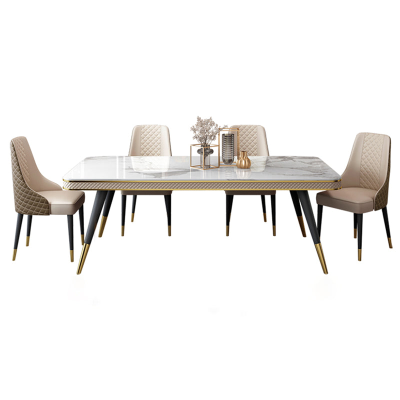 Glam 1/4/5/7 Pieces White Dining Table Set with Sintered Stone Top Rectangle Dinette Set