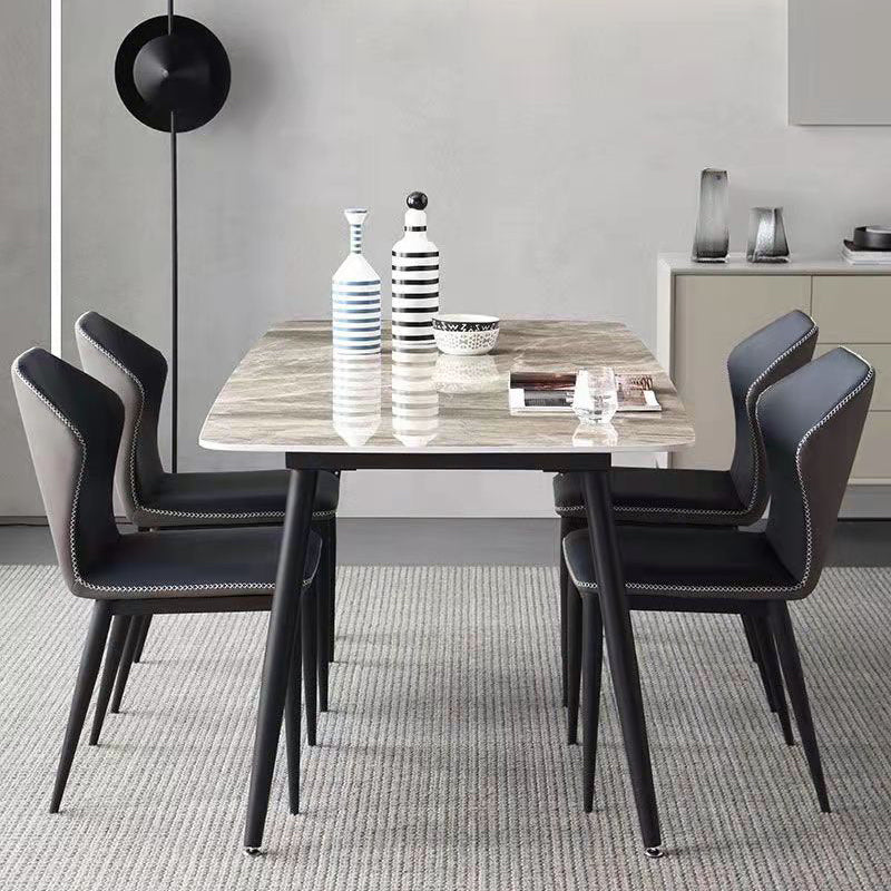 Modern 1/2/5/7 Pieces Dining Table Set with Sintered Stone Top Gery Rectangle Dinette Set