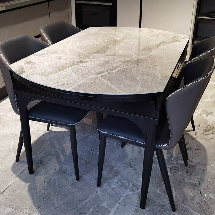 Modern 1/2/5/7 Pieces Round Dining Table Set with Sintered Stone Top Scalable Dinette Set