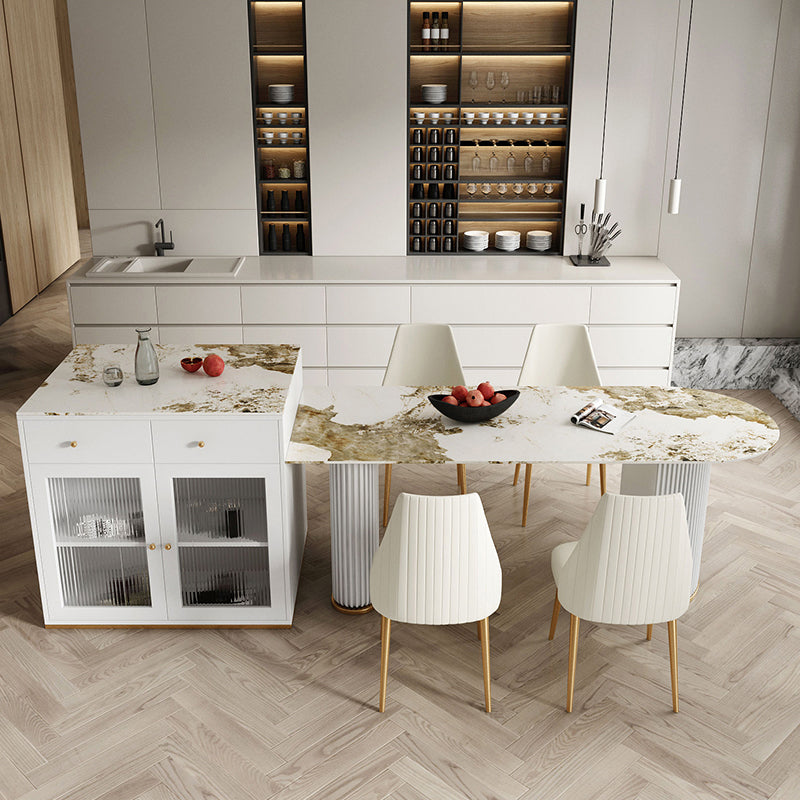 Mesa de cena de doble pedestal mesa de comedor de lujo tradicional para el hogar