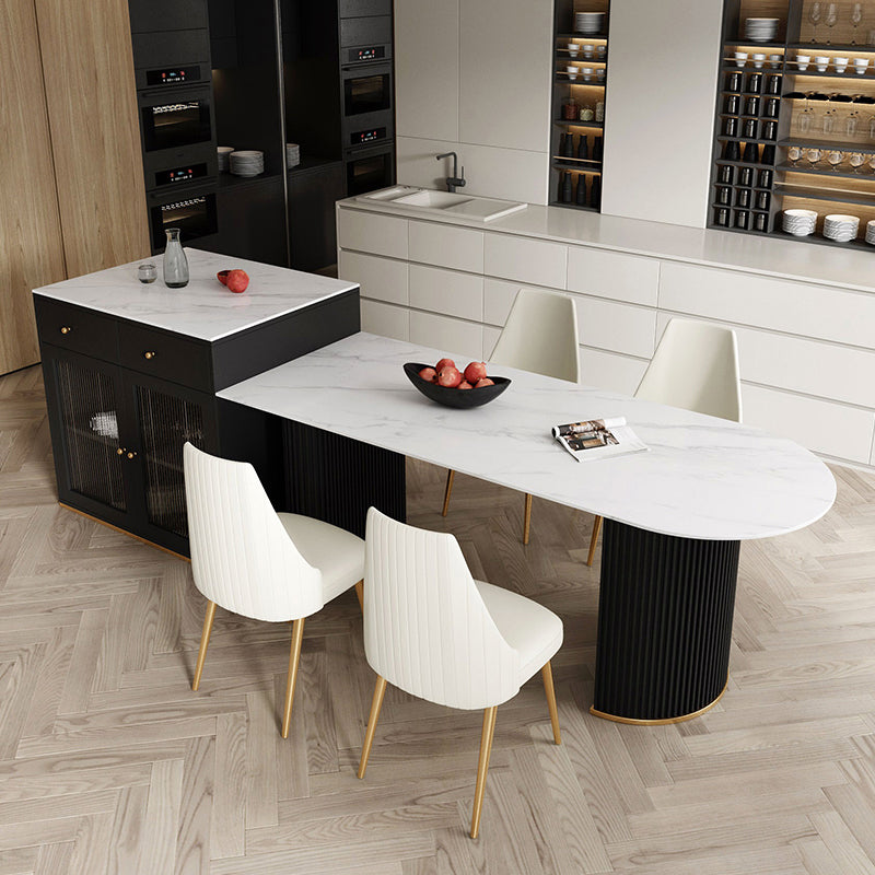 Mesa de cena de doble pedestal mesa de comedor de lujo tradicional para el hogar