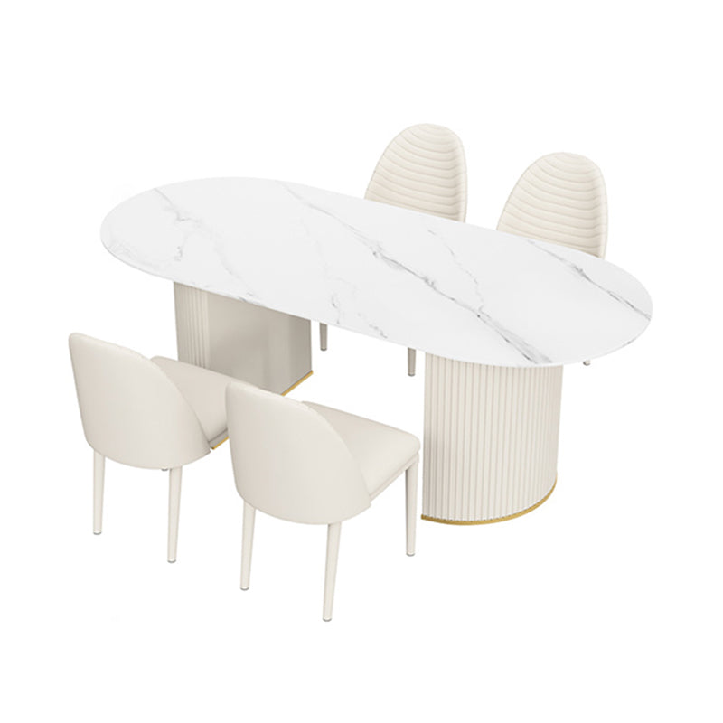 Metal Traditional Luxury Freeform Table Sintered Stone Table with Double Pedestal