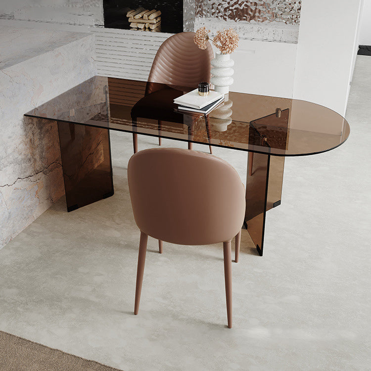 Free Form Tempered Glass Table for Restaurant Modern Table with Double Pedestal