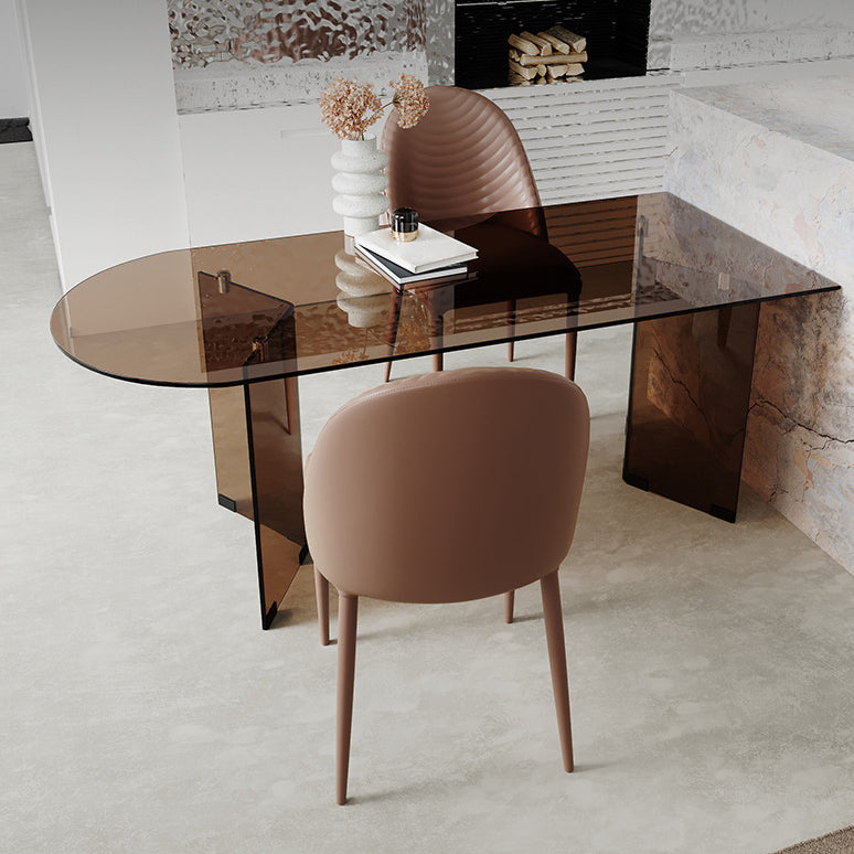 Free Form Tempered Glass Table for Restaurant Modern Table with Double Pedestal