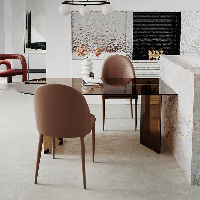 Free Form Tempered Glass Table for Restaurant Modern Table with Double Pedestal