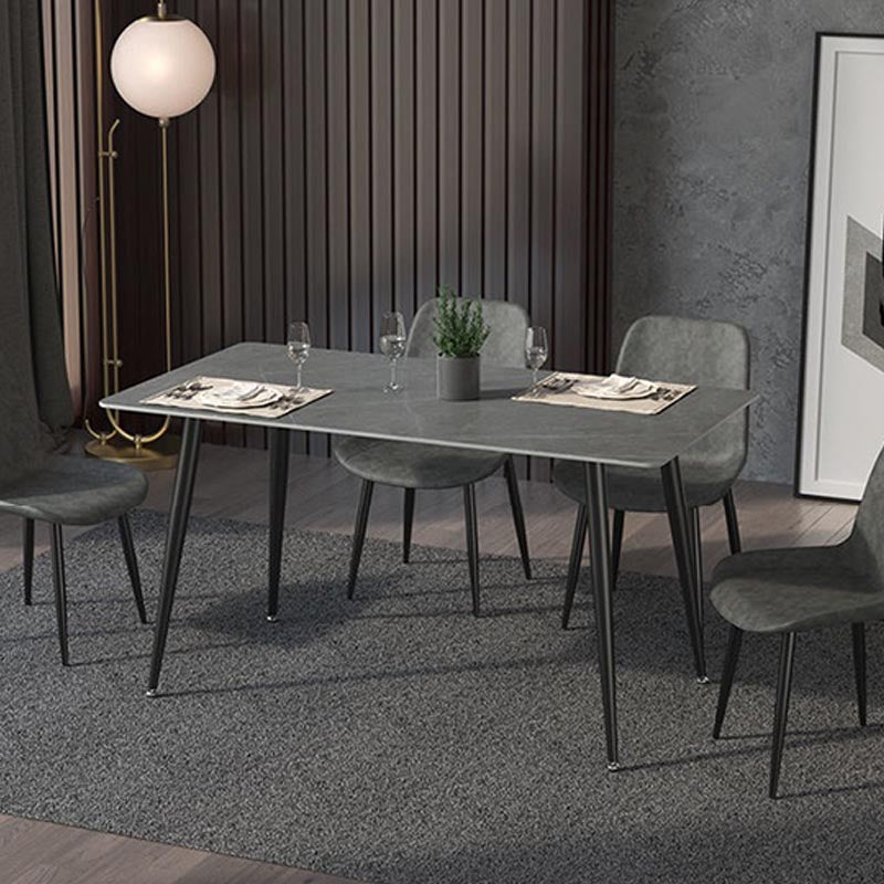 Mesa de comedor de rectángulo industrial de metal Mesa de piedra sinterizada con piernas