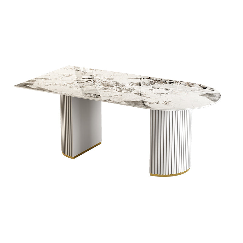 Gratis vorm gesinterde stenen eettafel luxe tafel met dubbele voetstuk