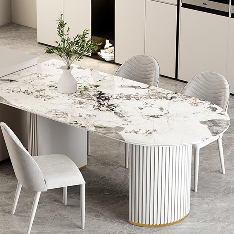 Gratis vorm gesinterde stenen eettafel luxe tafel met dubbele voetstuk