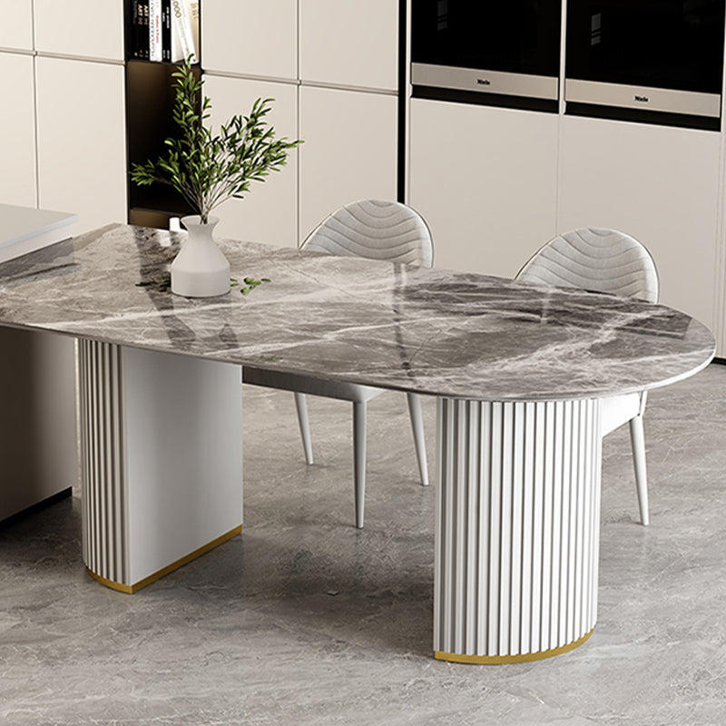 Gratis vorm gesinterde stenen eettafel luxe tafel met dubbele voetstuk