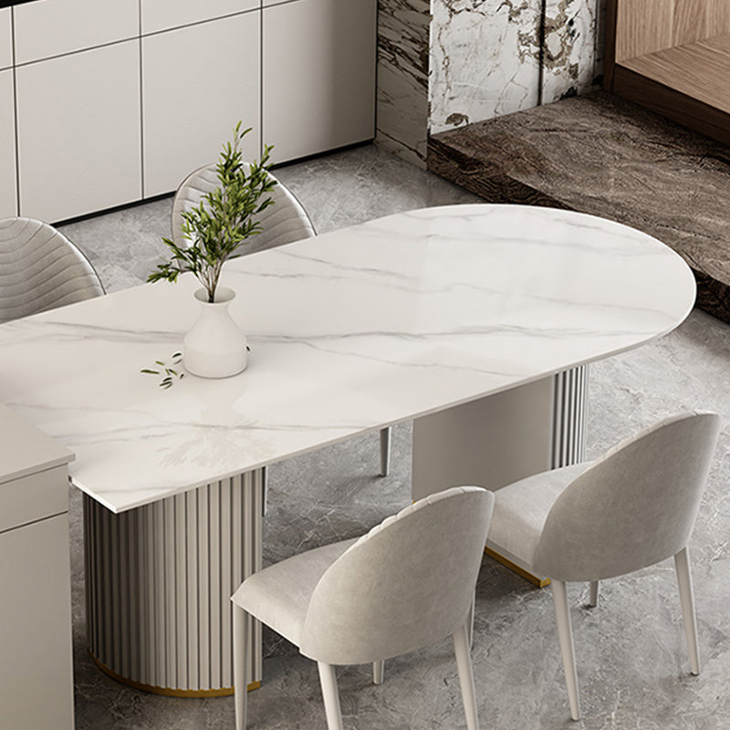 Gratis vorm gesinterde stenen eettafel luxe tafel met dubbele voetstuk