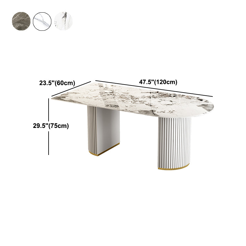 Gratis vorm gesinterde stenen eettafel luxe tafel met dubbele voetstuk