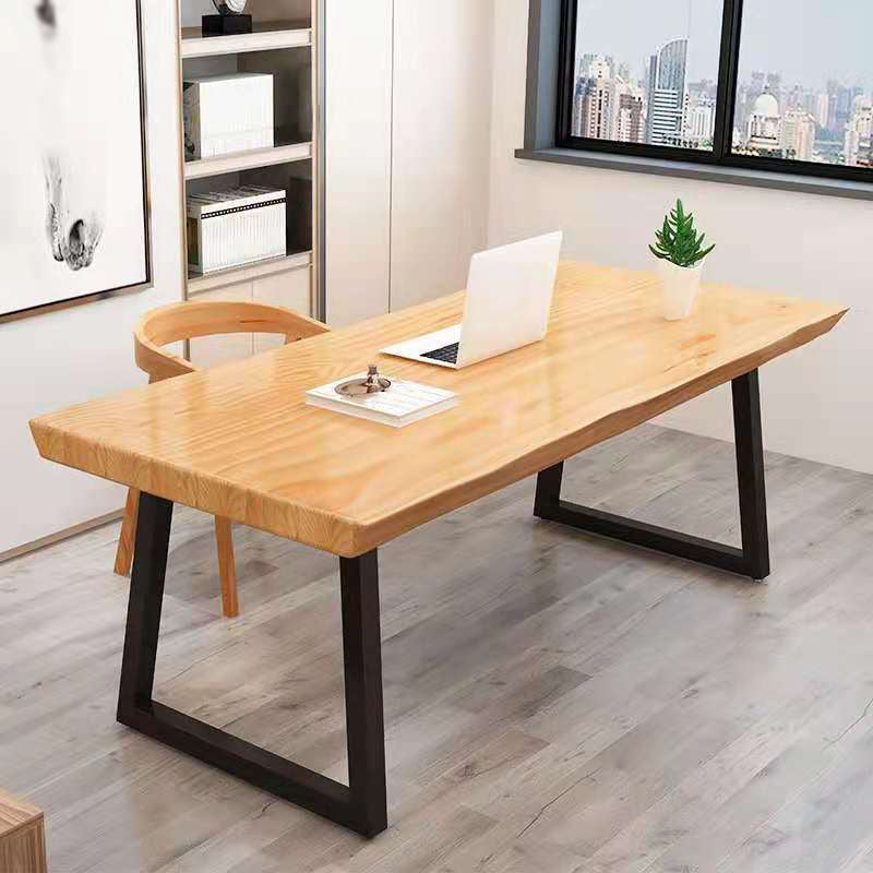 Solid Wood Top Dining Table Industrial Rectangle Table with Sled Base
