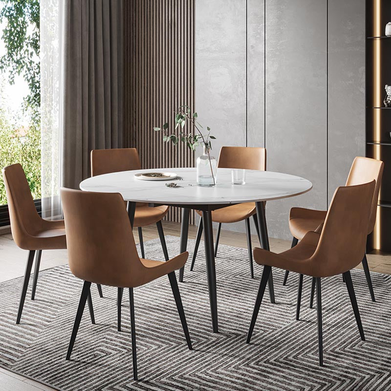Stone Contemporary Round Dinner Table Matte Finish 4 Legs Table for Home