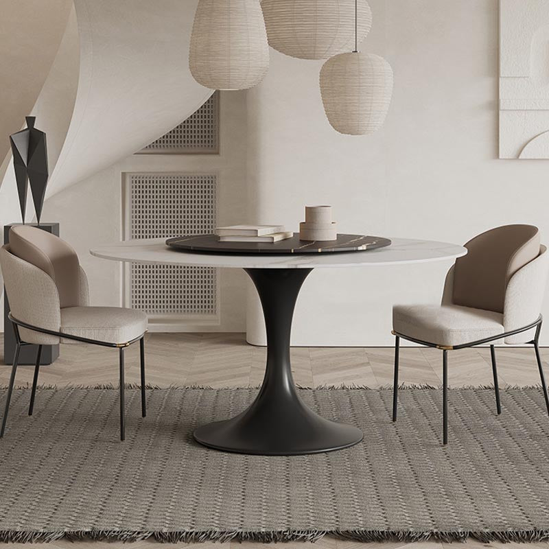 Table à manger ronde contemporaine en pierre, finition mate, Table tulipe pour la maison