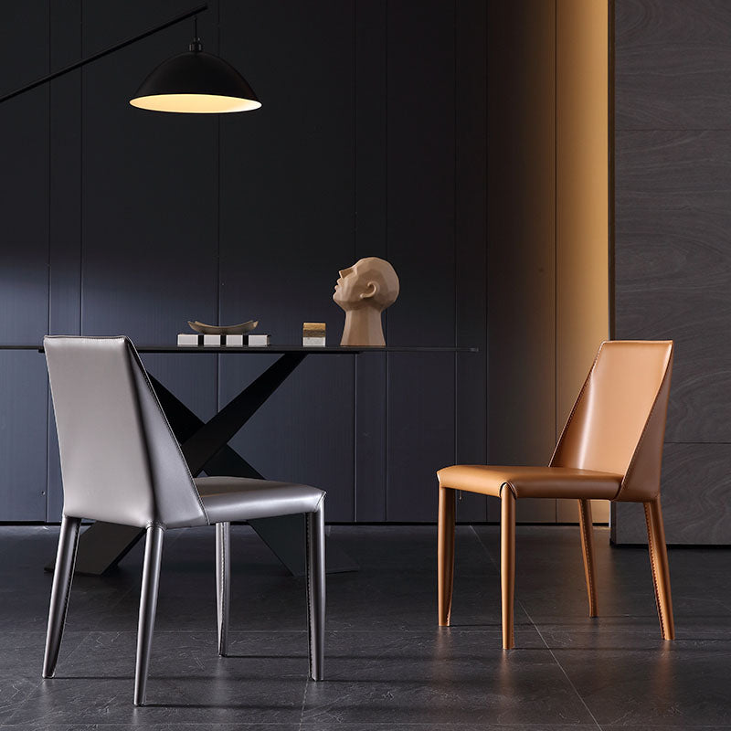 Silla de comedor de cuero sin brazos contemporánea Sillas de comedor de metal