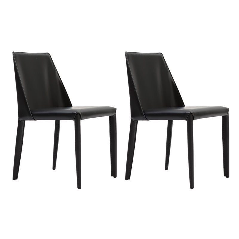 Silla de comedor de cuero sin brazos contemporánea Sillas de comedor de metal