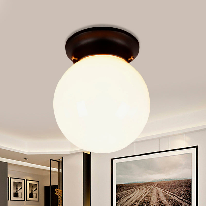 One Light Globe Flush Mount Black/Clear Industrial Ribbed/Opal/Prismatic Glass Lighting Fixture, 6"/6.5" Wide