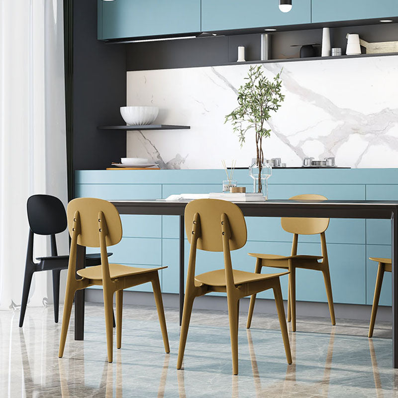 Silla lateral de comedor con respaldo abierto de diseño escandinavo, silla sin brazos de comedor de plástico