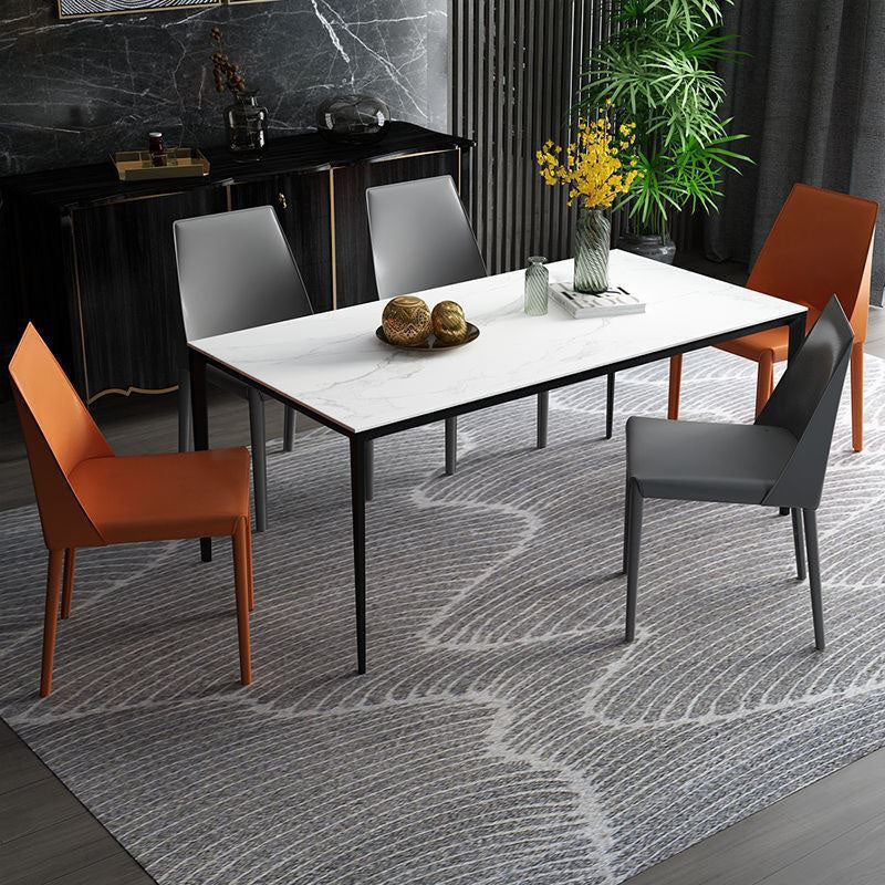 Silla de comedor de piel sintética contemporánea, sillas sin brazos de comedor de metal para uso doméstico