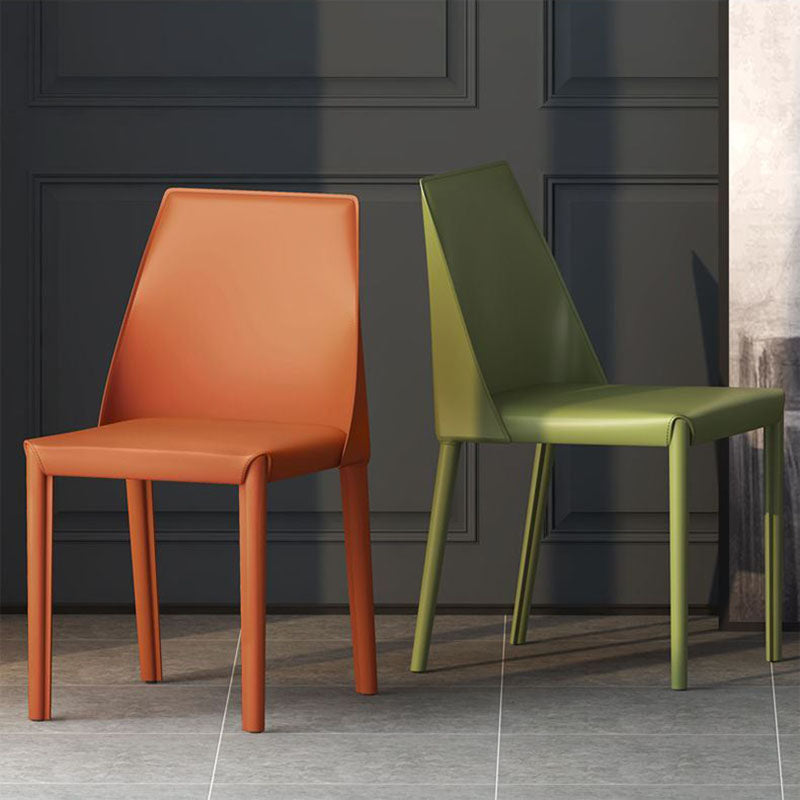 Silla de comedor de piel sintética contemporánea, sillas sin brazos de comedor de metal para uso doméstico