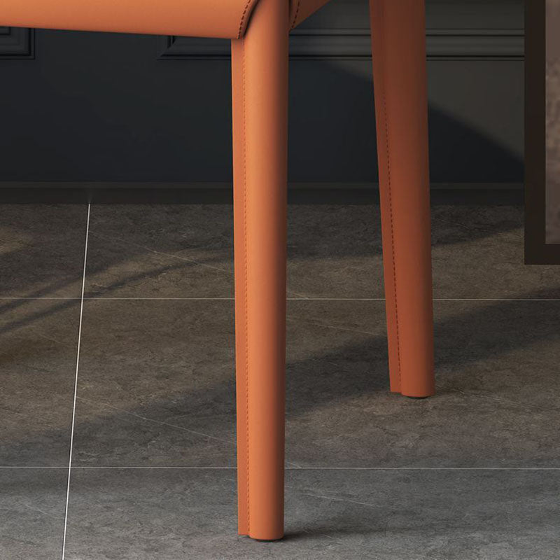 Silla de comedor de piel sintética contemporánea, sillas sin brazos de comedor de metal para uso doméstico