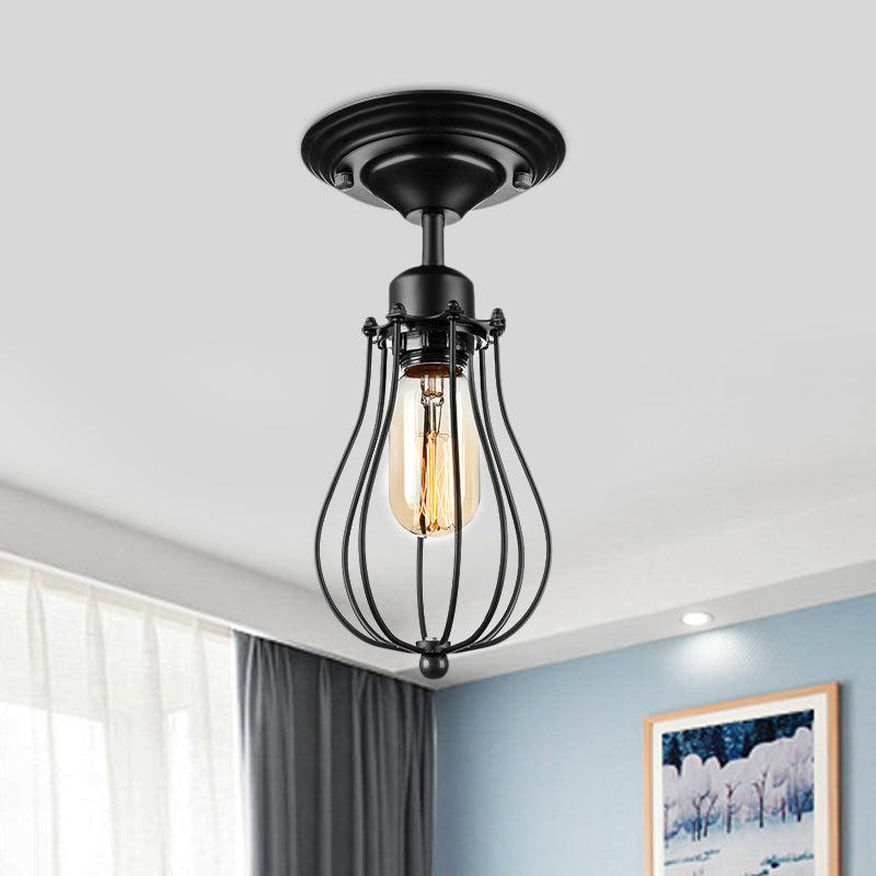 Plafonnier en forme d'ampoule à 1 tête, Style industriel, plafonnier Semi-encastré en métal noir pour salle à manger